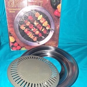 Indoor Smokeless Grill Plate - Stainless Look with Gray Grill Top